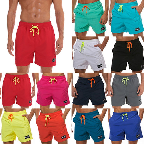 Herr Solid Strappy Beach Trunks Casual Loose blue L