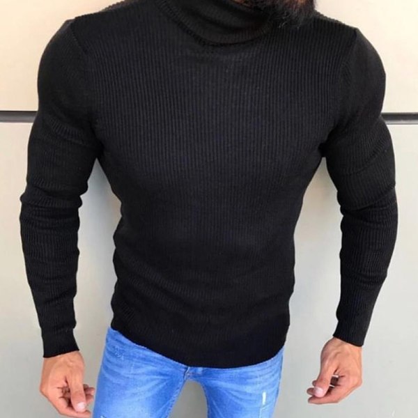 Män Höstmode Stickad Pullover Tröja Hög deep blue XL