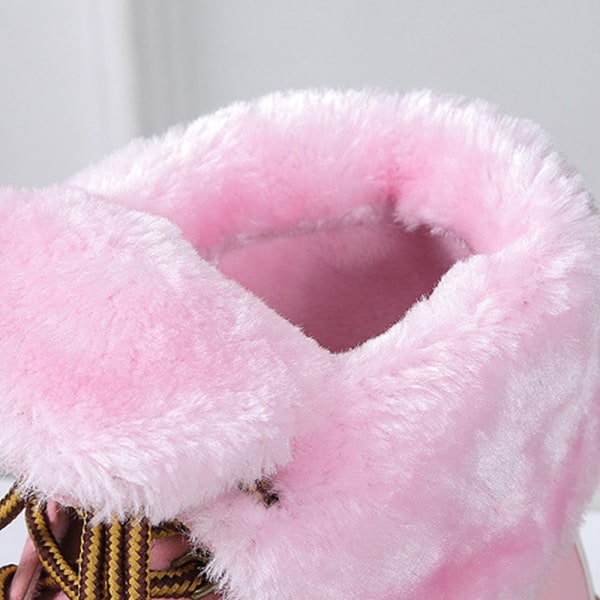 Sneakerstövlar för kvinnor Vinter högtopp Snöra fluffiga snöskor Pink 36
