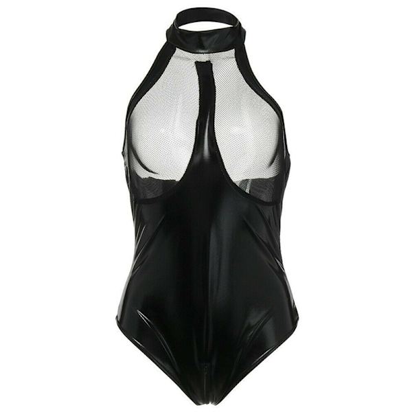 Lackläder Sexig Bodysuit Bekväm Andningsbar för Kvinnor Black XL