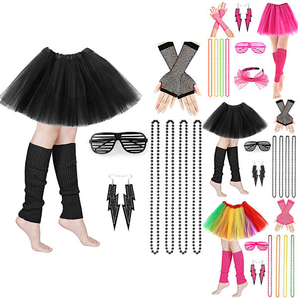 Kvinnor 80-talets 70-talets Retro Kostym Tillbehör Set Neon Benvärmare Set rainbow