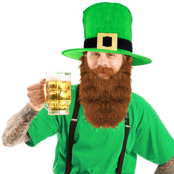 Irländsk Leprechaun St Patricks Eire Sammetshatt & Skägg Fancy Props
