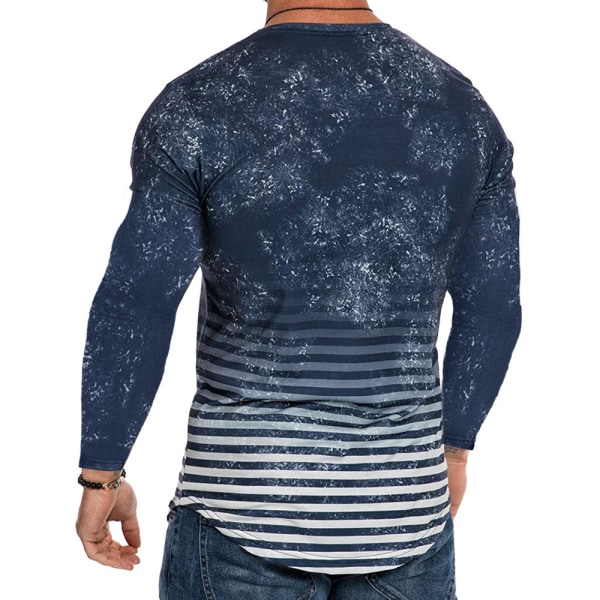 T-shirt för män digitalt tryck 3D-gradient Casual långärmad Dark Cyan 3XL