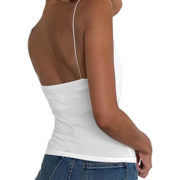 Snygg Pure Color Matchande sexig camisole med låg hals för kvinnor White L