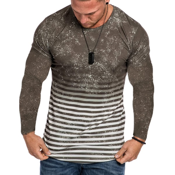 T-shirt för män digitalt tryck 3D-gradient Casual långärmad Coffee 3XL