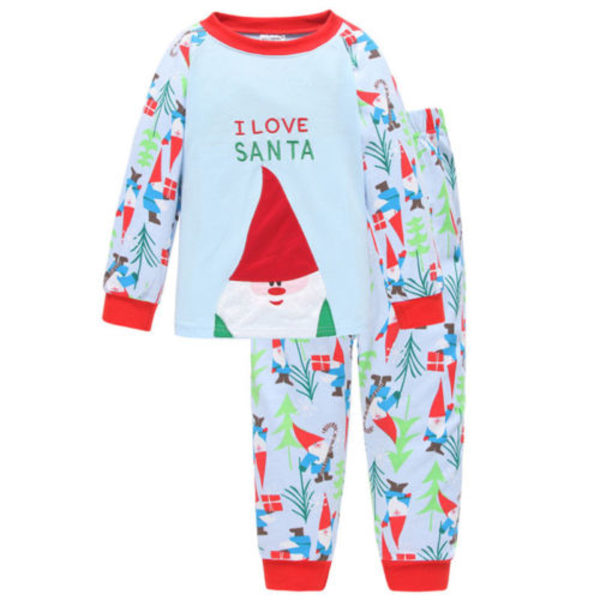 Barn Flicka Pojke Jul Xmas Outfit Pyjamas Set Sovkläder Nattkläder Blue Santa Claus 95cm