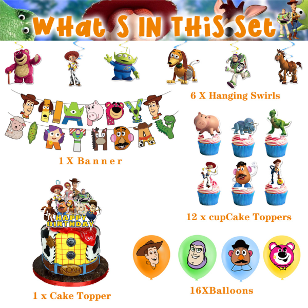 Toy Story Barn Födelsedagsfest Dekor Banner Cake Topper Ballong