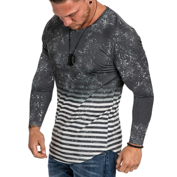T-shirt för män digitalt tryck 3D-gradient Casual långärmad Grey 3XL