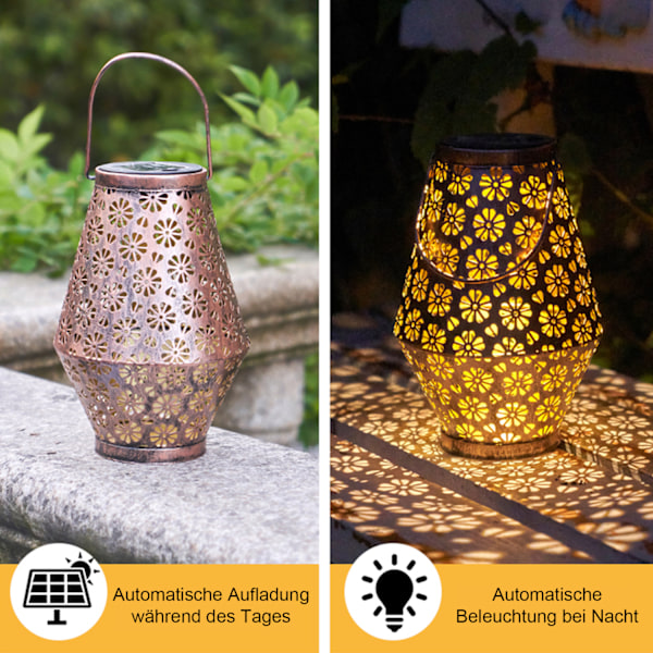 [Snabb Leverans] LED Järnristningar Sollykta med Krysantemummönster - Solar Handlampa - Pendellampa, Gatubelysning, Nattlampa, IP55 Vattentät