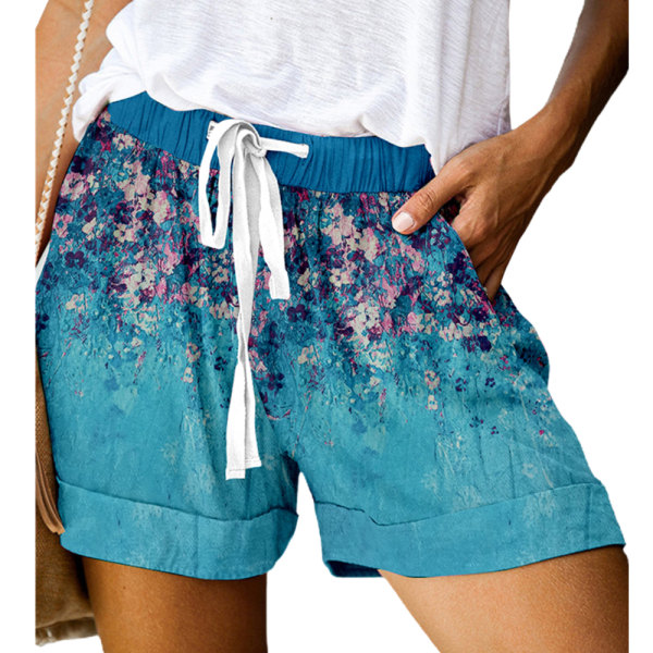 Printed spets-shorts med vida ben Casual All-match byxor Sky blue M