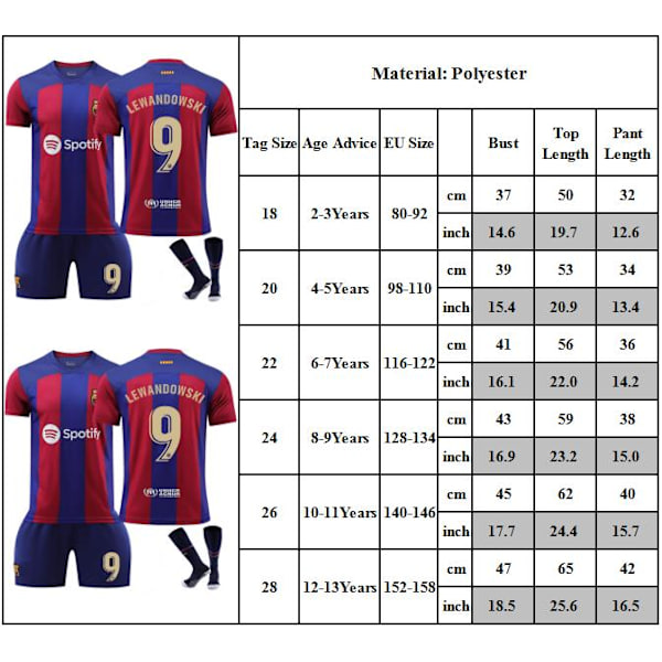 23/24 Barcelona fotbollströjor fotbollströja sport träningsdräkt barn NO.9 8-9Years