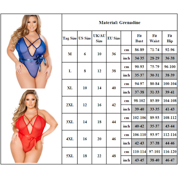 Fashion Genomskinlig Dam Nätgas Sömnad Sexig Bodysuit Red M