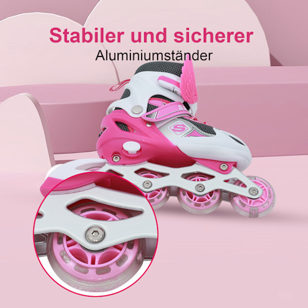 Inlineskates, justerbara rullskridskor, inlinehjul med ljus, rullskridskor, inliner, justerbar storlek 26-41, trippelt skydd Pink M