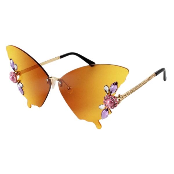 Bling Diamond Glasses Shades Rimless Crystal Butterfly Solglasögon Gradient Yellow