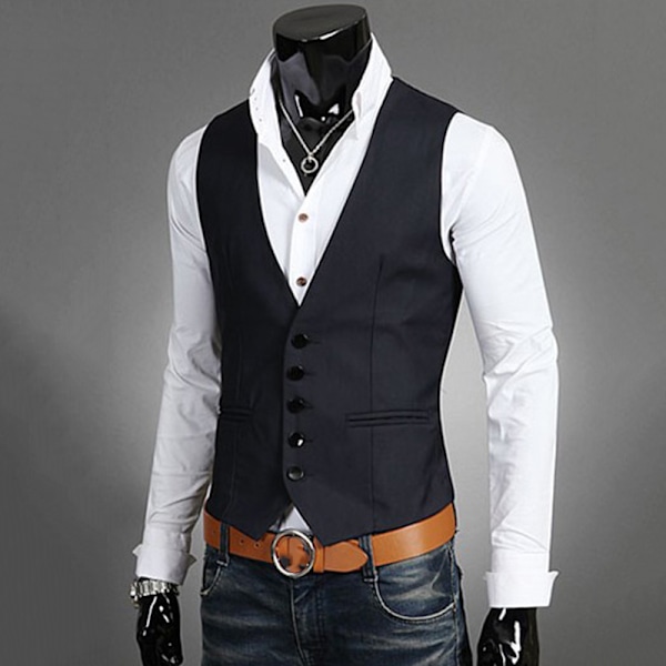 Herrkostym Väst Botten Jacka Business Kort Smal Midjekjol Navy blue 4XL
