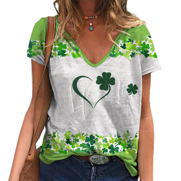 St.Patrick's Day Kvinnor V-ringad T-shirt Blus Casual Lös Topp A S