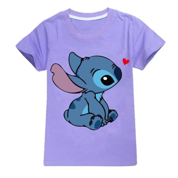 Barnflickor Lilo & Stitch Print Kortärmad Sommar Rund Hals T-Shirt Topp Tee Purple 7-8 Years