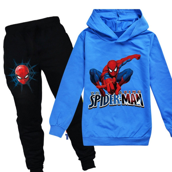 Barn Pojkar Spiderman Hoodie Topp Sweatshirt Byxor 2pcs Kits blue 150cm