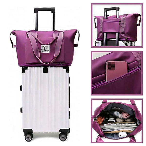 Vikbar resväska med stor kapacitet Vattentät expanderbara tygväskor Dark Puple