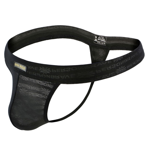 Andningsbara kalsonger för män, underkläder, trosa, stringtrosor Black S