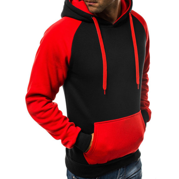 Dubbelfärgad huvtröja med dragsko för män Black & Red XL