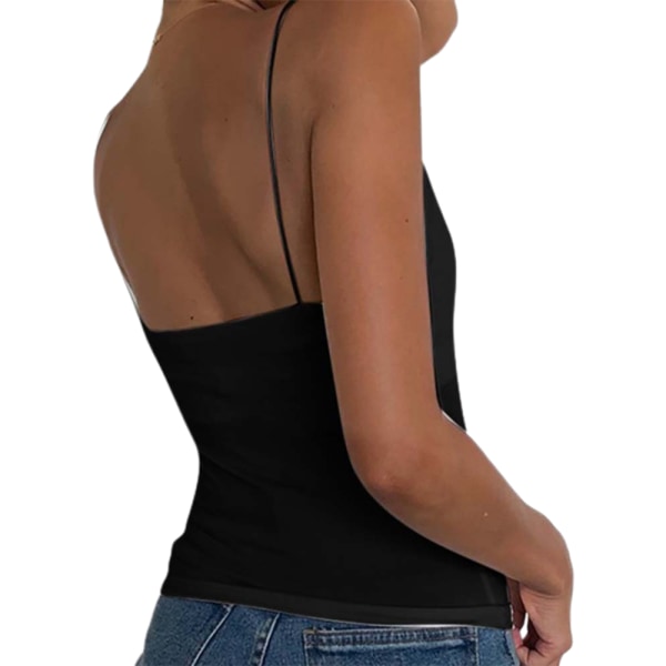 Snygg Pure Color Matchande sexig camisole med låg hals för kvinnor Black 2XL
