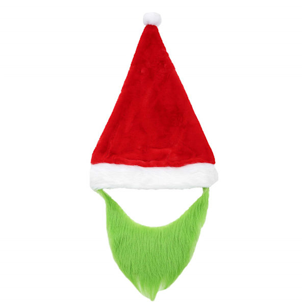 2-pack Grön Julmonster Cosplay med Pälsmustaschhatt + Pälshandskar för Vuxen, för Julfest, Pälsgrön Kostym