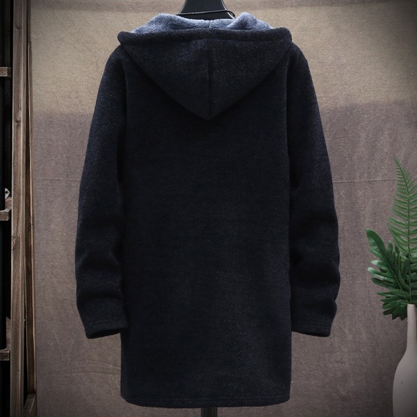 Långärmad luvtröja i fleece för män Vinter Varm Casual Coat Jacka Black L