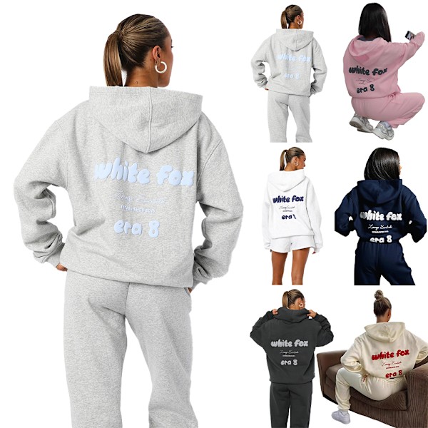 WHITEFOX Dam 2-delad Outfit Hoodie Sweatsuit Långärmad Tröja Matchande Sweatpants Jogger Set Pink S