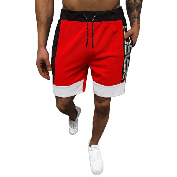 Snygga kontrastsömmar Sport Casual lösa shorts för män Red L