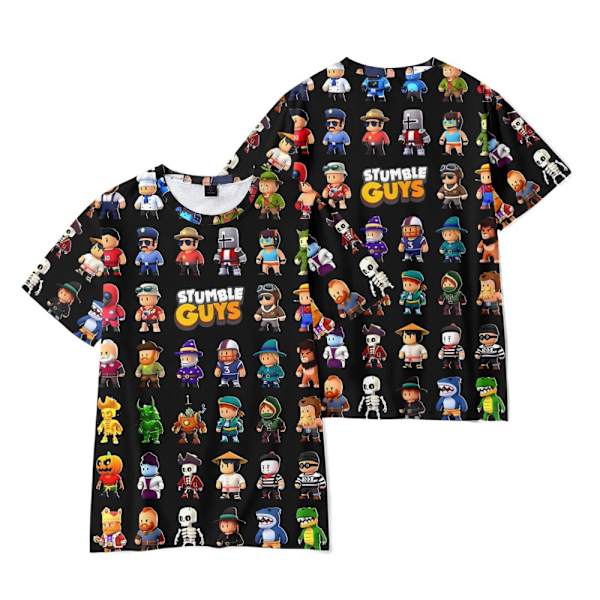 Stumble Guys 3D-tryckta barn t-shirt med korta ärmar, sommar casual crew neck tee toppar C 140cm