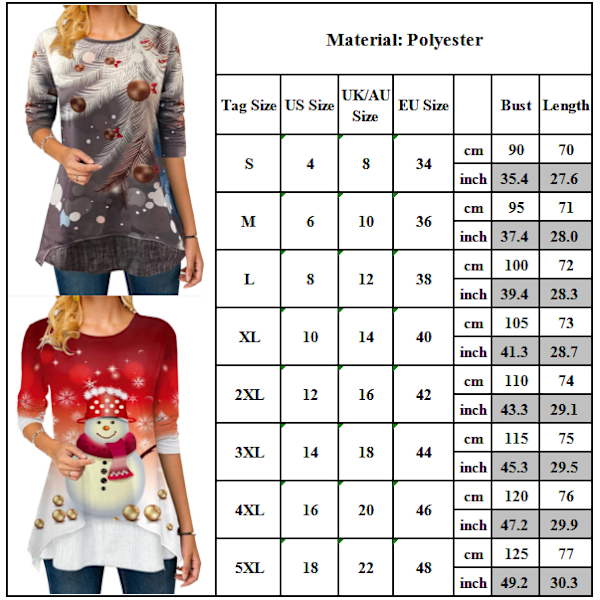 Kvinnors jul långärmad T-shirt lös oversize vinter bule 4XL