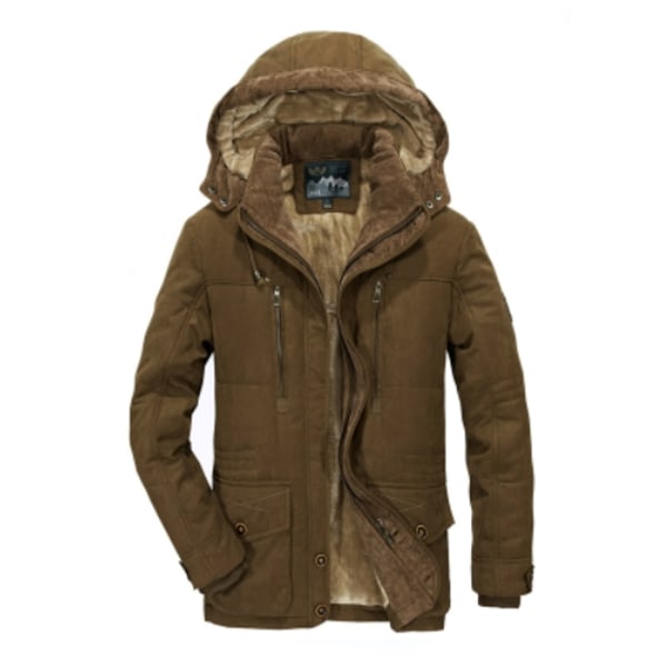 Herr Plus Size Bomulls Vinterjacka Vadderad Varm Parka Jacka Casual Konstgjord Päls Huva Fleece Lång Manlig Jacka Vindjacka Brown 3XL