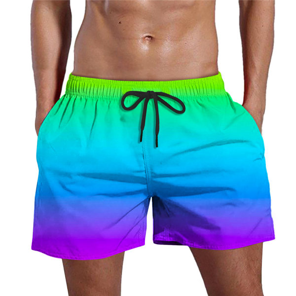 Men Gradient Dragsko Badbyxor Quick Dry Beach Shorts Half Pants C XL