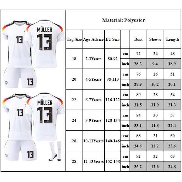 2024 Tyska Hemmaarena Fotbollströjor för Barn Fotbollströja Set #13 Muller Tröja Ungdom Träningskläder Fotboll Träningsuniformer 20