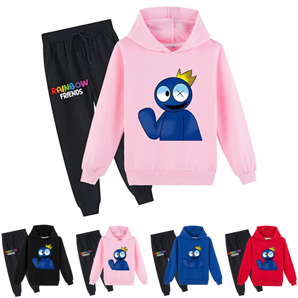 Barn Regnbågsvänner Hoodie Sweatshirt Toppar+Byxor Kostymer Träningsdräkt pink 130cm