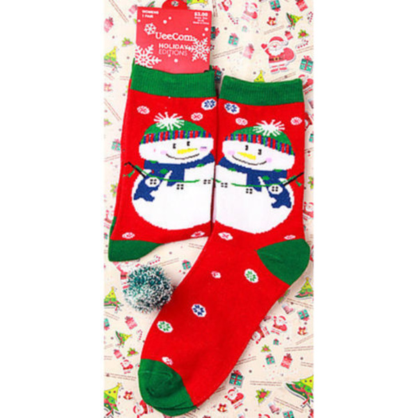 1/2/4/6 Damstrumpor Jul Tomte Snögubbe Vinter Benvärmare Red Snowman 2 Pairs