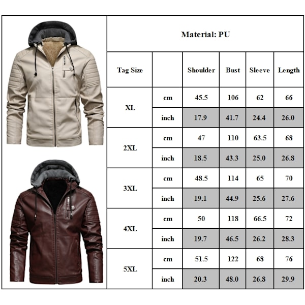 Herrar 2024 Mode Retro Biker PU Läderjacka Höst Och Vinter Avtagbar Huva Red 2XL