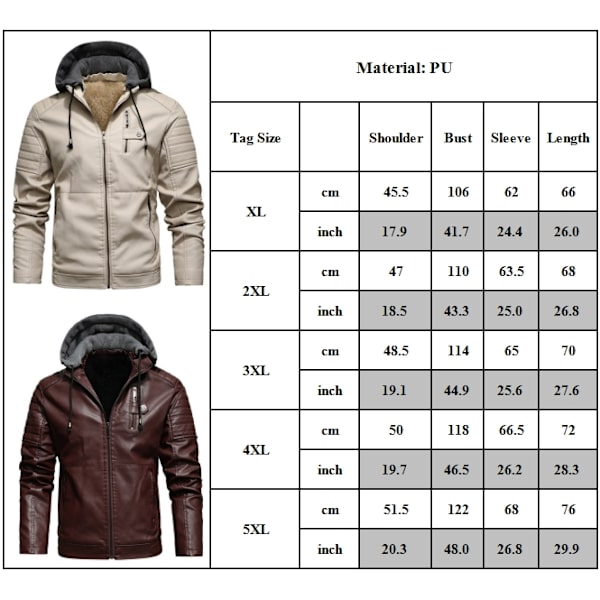 Herrar 2024 Mode Retro Biker PU Läderjacka Höst Och Vinter Avtagbar Huva Red XL