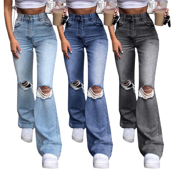 Dam långa byxor med hög midja Jeans Stretchiga jeansbyxor Black XL