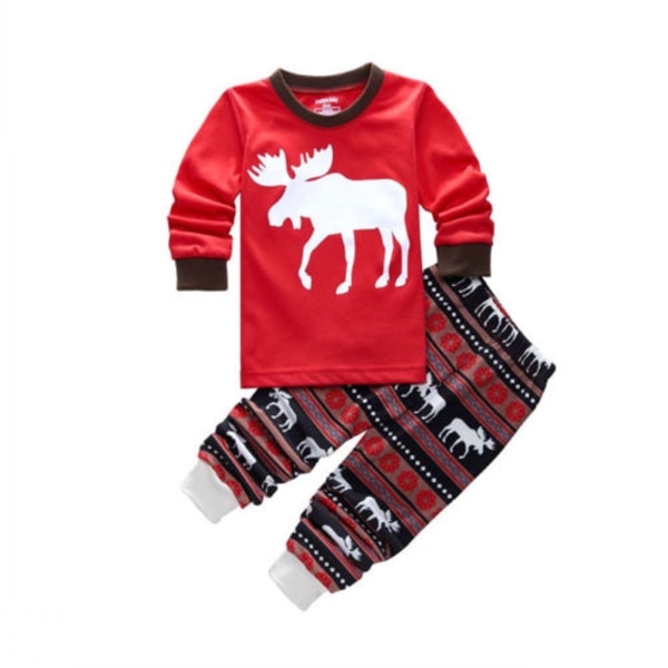 Barn Flicka Pojke Jul Xmas Outfit Pyjamas Set Sovkläder Nattkläder Red Reindeer 110cm