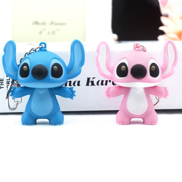 2st Stitch Figurer leksaker Cartoon LED Stitch nyckelring Lyser upp blue+pink 2pcs