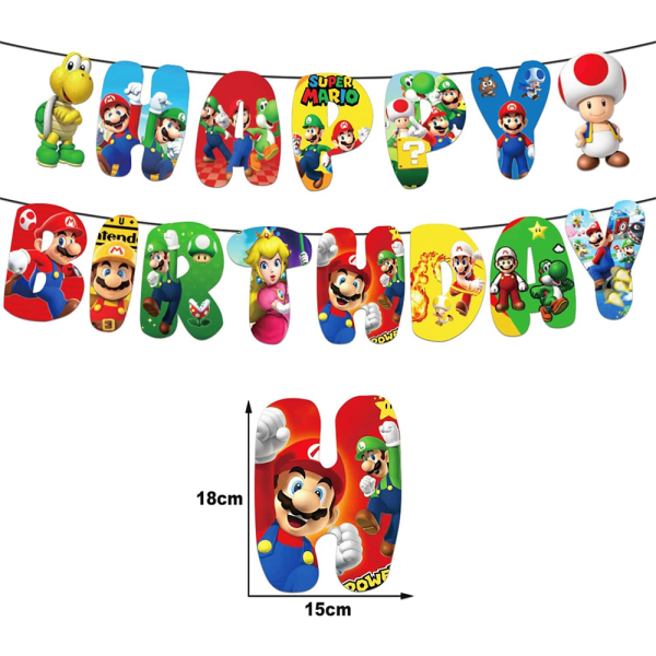 Super Mario Kids Födelsedagsfest Dekor Ballonger Banner Cupcake