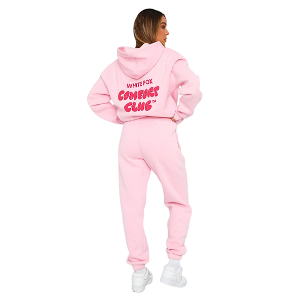 Dam Casual Letter Print Sport Hoodie Träningsoverall Set Sweatshirt Byxor Shorts Pink S