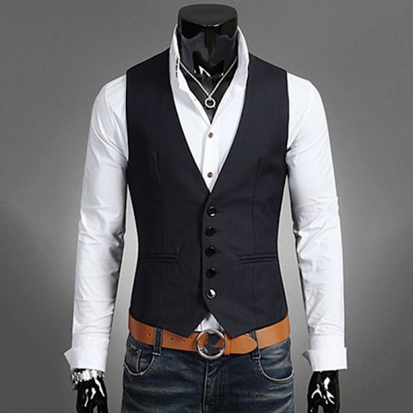 Herrkostym Väst Botten Jacka Business Kort Smal Midjekjol Navy blue 4XL