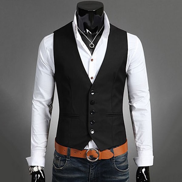 Herrkostym Väst Botten Jacka Business Kort Slim Väst black 4XL