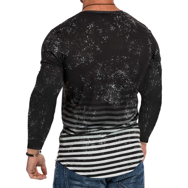 T-shirt för män digitalt tryck 3D-gradient Casual långärmad Black XL