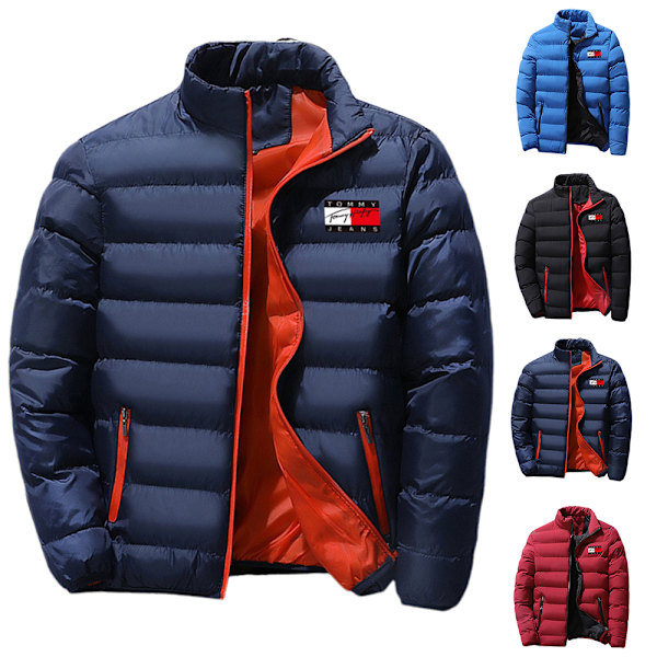 Herr Tommy Hilfiger Dunjacka med Huva Vintervarm Quiltat Vadderad Jacka C 4XL