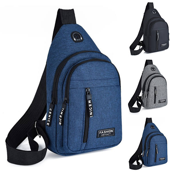 Män Bröstväska Pack Casual Dubbellager Dragkedja Shoulder Sling Ryggsäck Cross Body Väskor Blue