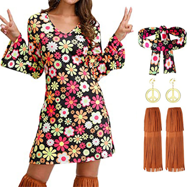 80-tals discodräkt Fancy Dress 1970-tals hippiedräkt set black L